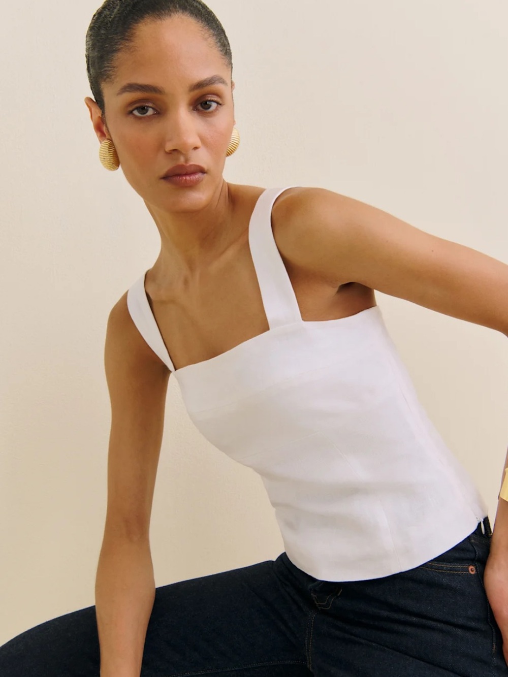 Reformation Darci Linen Top White Square-Neck Tank with Wide Straps size 4 nwot